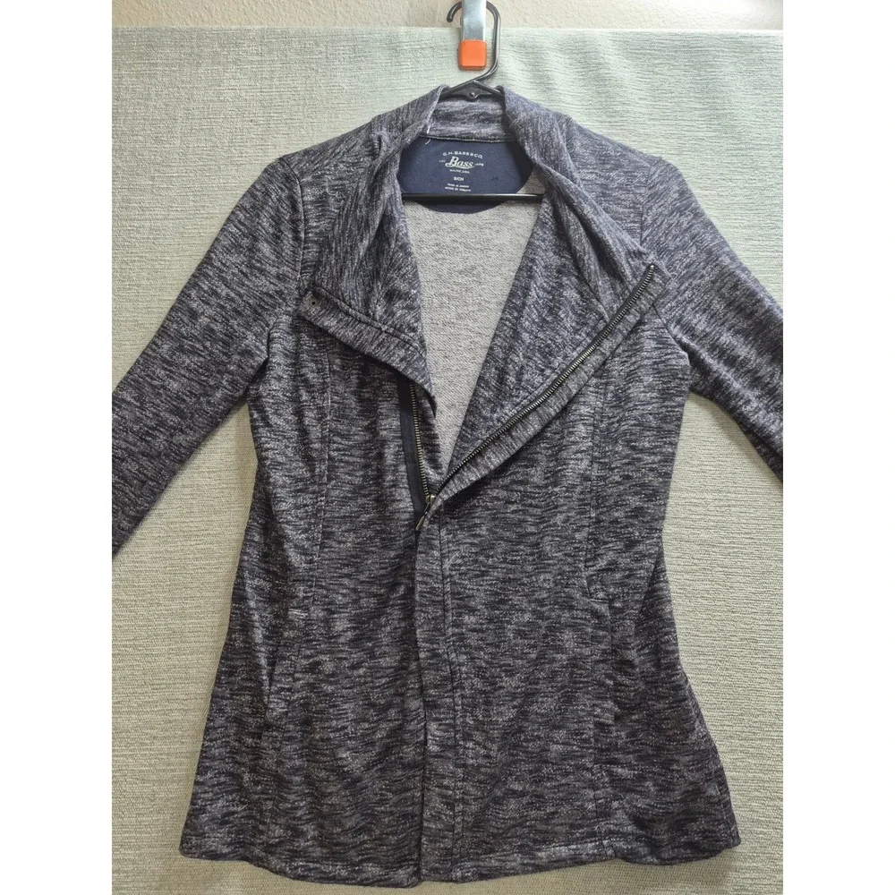 G.H. Bass & Co. Cardigan Sweater Womens Small Heather Gray Wrap Front Full Zip